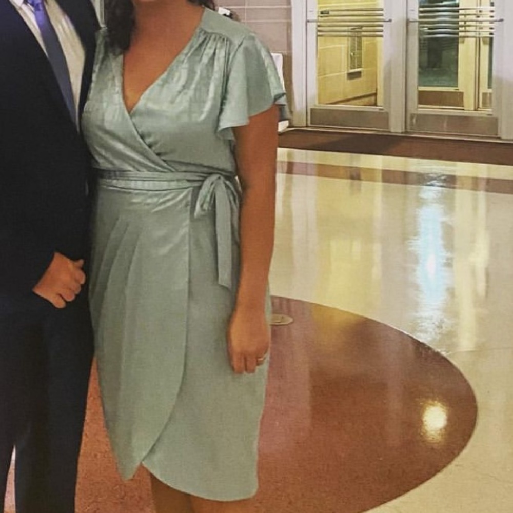Satin blue wrap dress